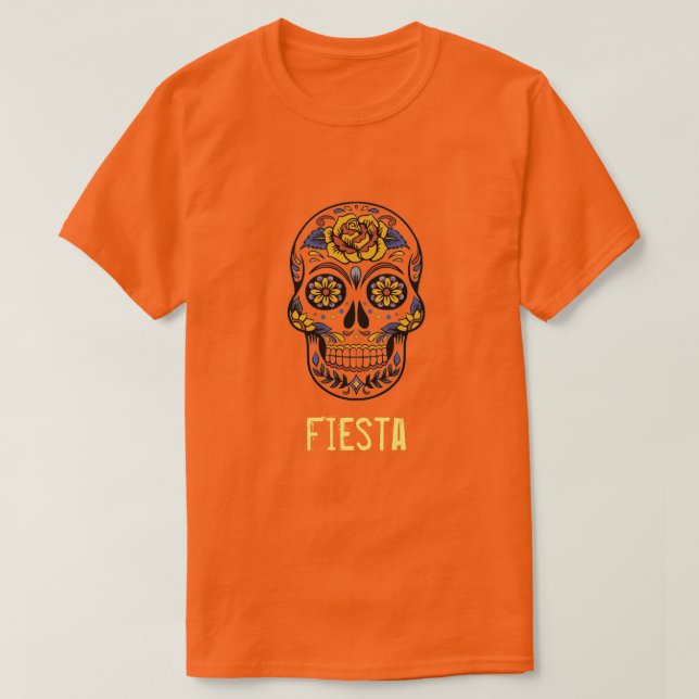 Fiesta slogan, mexikanskt skalle day of the dead P T Shirt (Design framsida)