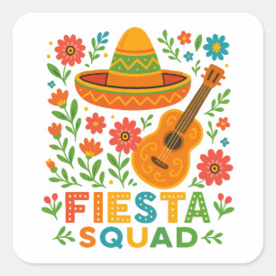 Fiesta Squad - Färgfull Party Vibes Fyrkantigt Klistermärke