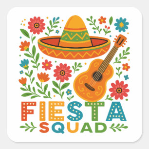 Fiesta Squad - Färgfull Party Vibes Fyrkantigt Klistermärke