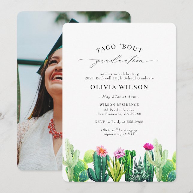 Fiesta Studenten Taco "Bout Cactus Inbjudningar (Fram/baksida)