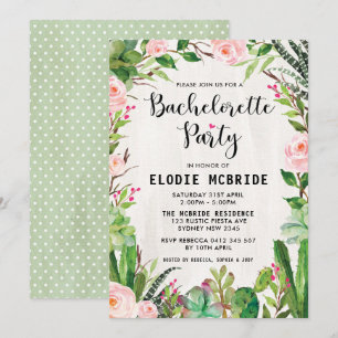 Fiesta Succule Rosa Blommigt Bachelorette Inbjudan
