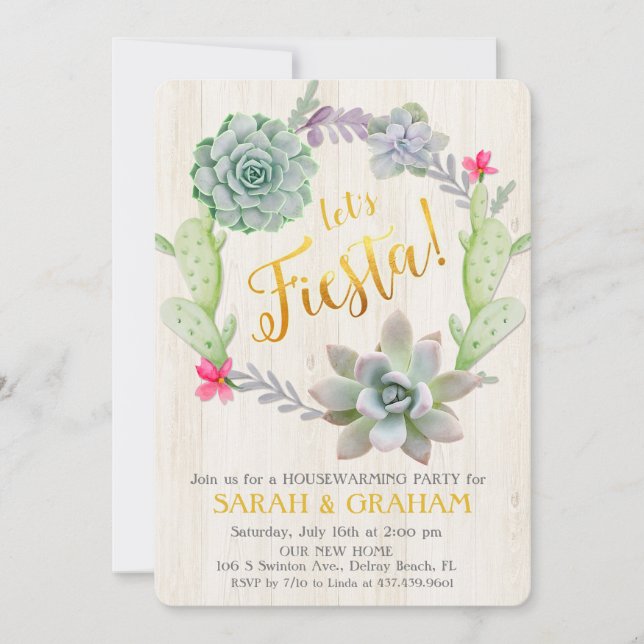 Fiesta-succulentkrans inbjudan till husvärmning (Framsida)