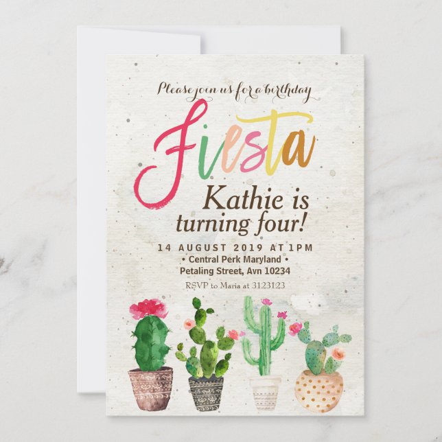 Fiesta Succult Birthday bjudande Inbjudningar (Framsida)