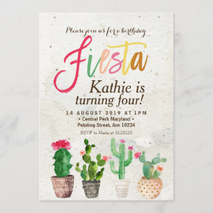 Fiesta Succult Birthday bjudande Inbjudningar