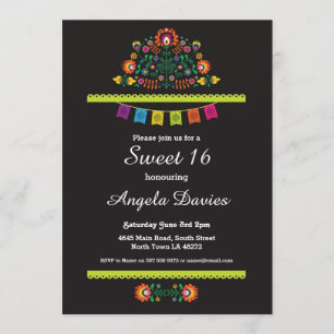 Fiesta Sweet 16 Födelsedagsfest Mexikanska Inbjuda Inbjudningar