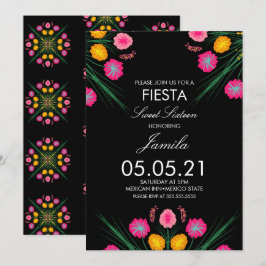 Fiesta Sweet 16 Mexikansk Tecknad Blommig Fjärilar Inbjudningar