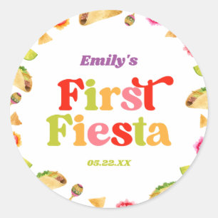 Fiesta Taco 1:a födelsedag Party Runt Klistermärke