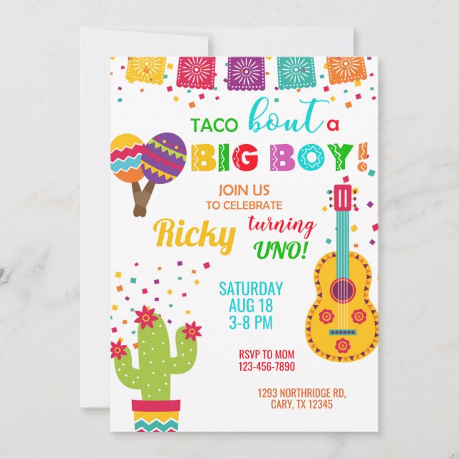 Fiesta taco bout a big boy birthday invitation. inbjudningar (Framsida)
