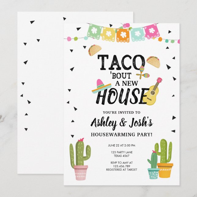 Fiesta Taco Bout A New House Houseuppvärmning Part Inbjudningar (Fram/baksida)