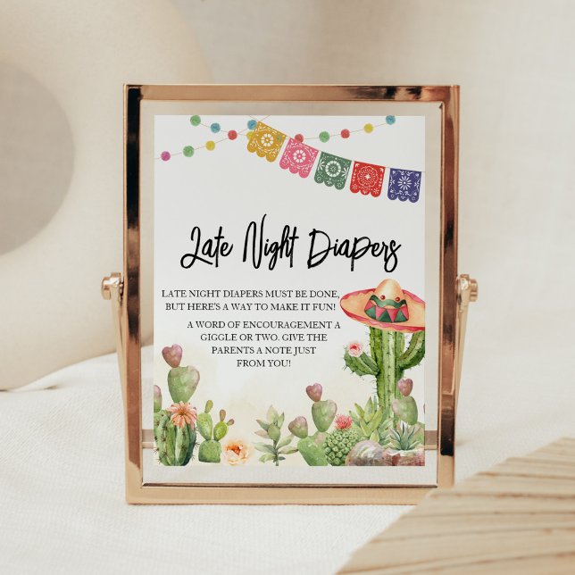 Fiesta Taco "Bout Baby Shower Late Night Diaper Poster (Cinco De Mayo Taco Bout Baby Shower Late Night Diapers Sign)