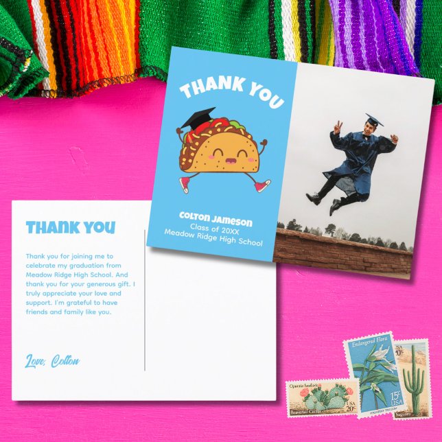 Fiesta Taco Examen Foto Tack Kort (Fiesta Taco Graduation Photo Thank You Postcard)