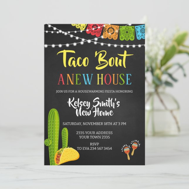 Fiesta Taco Om Ett Nytt Hus Husvärmningsfest Inbjudningar (Stående Fram)