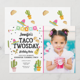 Fiesta Taco Twosday Cactus Girl 2 Birthday Party Inbjudningar