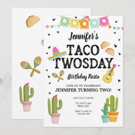 Fiesta Taco Twosday Cactus Girl 2 Birthday Party Inbjudningar