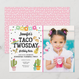 Fiesta Taco Twosday Cactus Girl 2 Birthday Party Inbjudningar