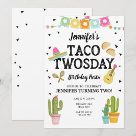 Fiesta Taco Twosday Cactus Girl 2 Birthday Party Inbjudningar