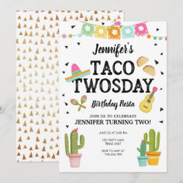 Fiesta Taco Twosday Cactus Girl 2 Birthday Party Inbjudningar