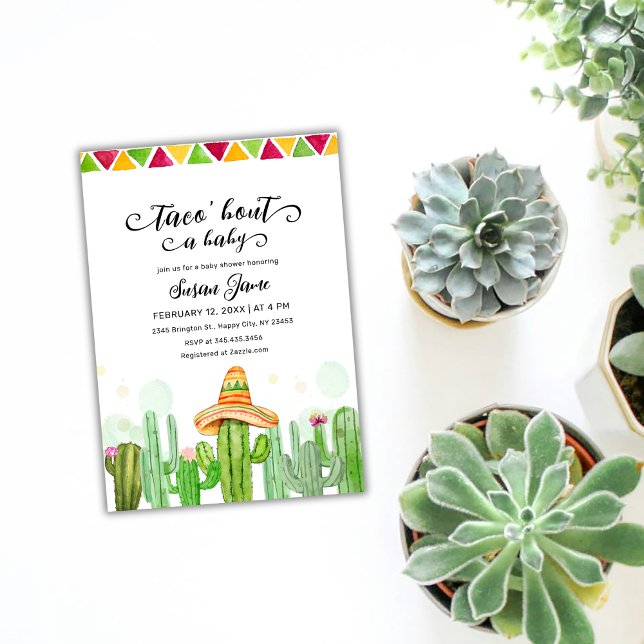 Fiesta Taco Watercolor Cactus Baby Shower Inbjudningar (Fiesta Taco Watercolor Cactus Baby Shower Invitation)