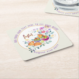 FIESTA Tacos Guacamole Folkart Blommor Anpassad Underlägg Papper Kvadrat