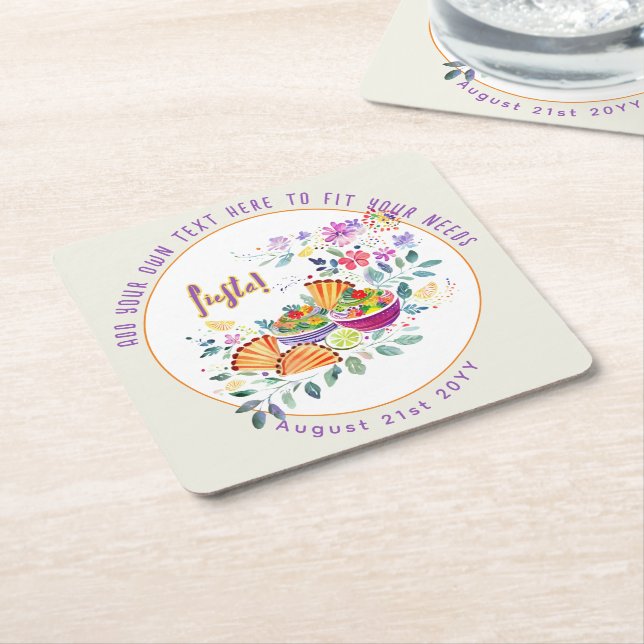 FIESTA Tacos Guacamole Folkart Blommor Anpassad Underlägg Papper Kvadrat (Vinklad)