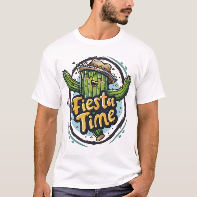 "Fiesta-tid" Dansande Kaktus T Shirt (Framsida)