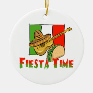 Fiesta Time Taco, Sombrero, Guitar Julgransprydnad Keramik