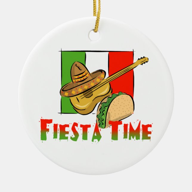 Fiesta Time Taco, Sombrero, Guitar Julgransprydnad Keramik (Framsidan)