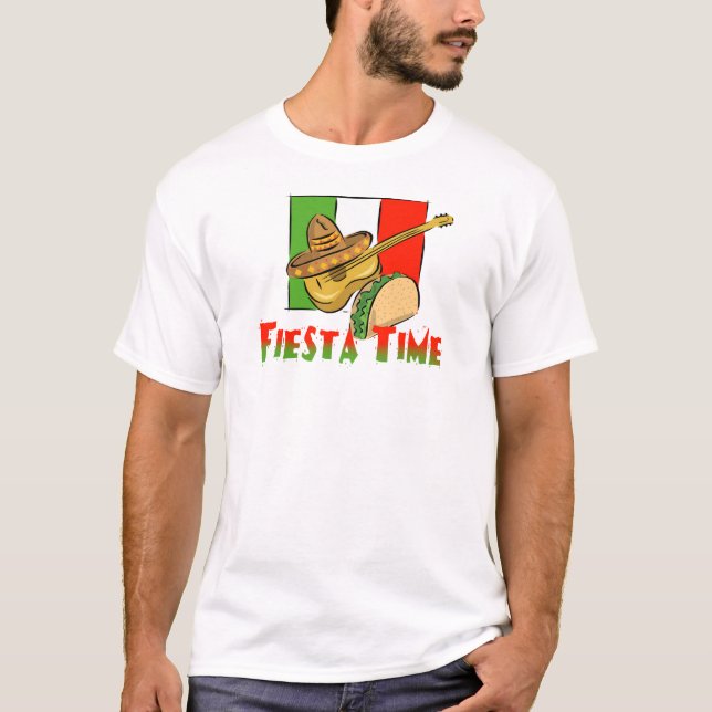 Fiesta Time Taco, Sombrero, Guitar T Shirt (Framsida)