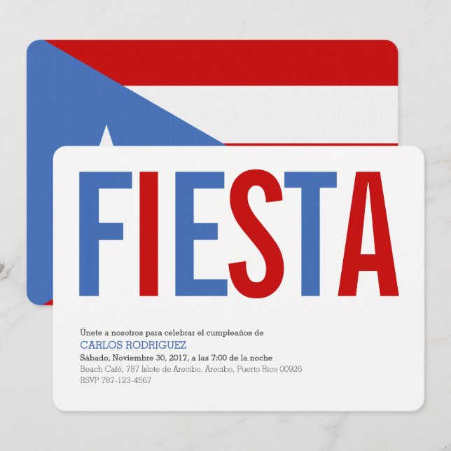 Fiesta: Traditionell: Puerto Rico Flagga Inbjudan (Fram/baksida)
