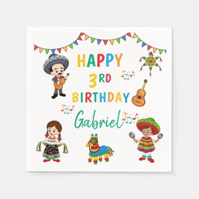 Fiesta, treesta barns födelsedag party blöjor pappersservett (Framsidan)