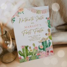 Fiesta Watercolor Cactus Mexican 1:a födelsedagen