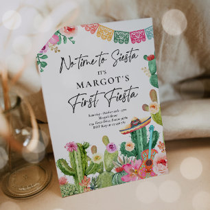 Fiesta Watercolor Cactus Mexican 1:a födelsedagen Inbjudningar