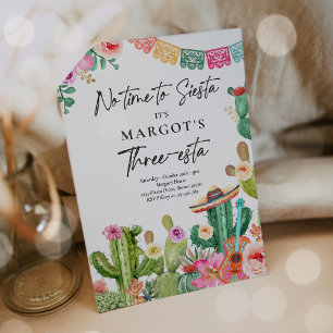 Fiesta Watercolor Cactus Three-esta Födelsedagsfes Inbjudningar