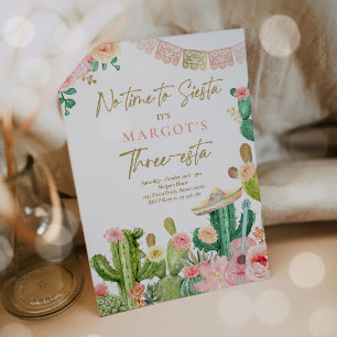 Fiesta Watercolor Cactus Three-esta Födelsedagsfes Inbjudningar