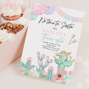 Fiesta Watercolor Cactus Three-esta Födelsedagsfes Inbjudningar