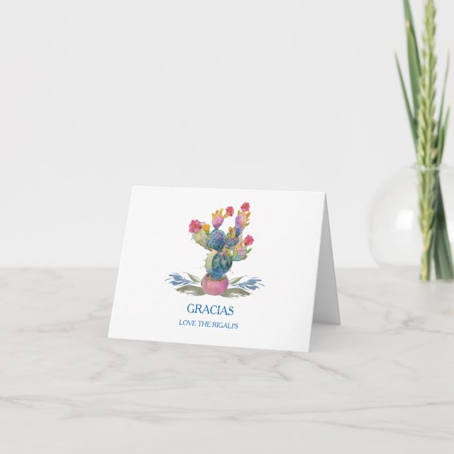 Fiesta Watercolor Kactus Bröllopsdusch Tack Kort (Framsida)