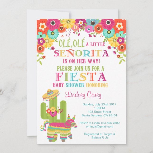 Fiestababy shower Invitation~ Piñata och blommor Inbjudningar (Framsida)