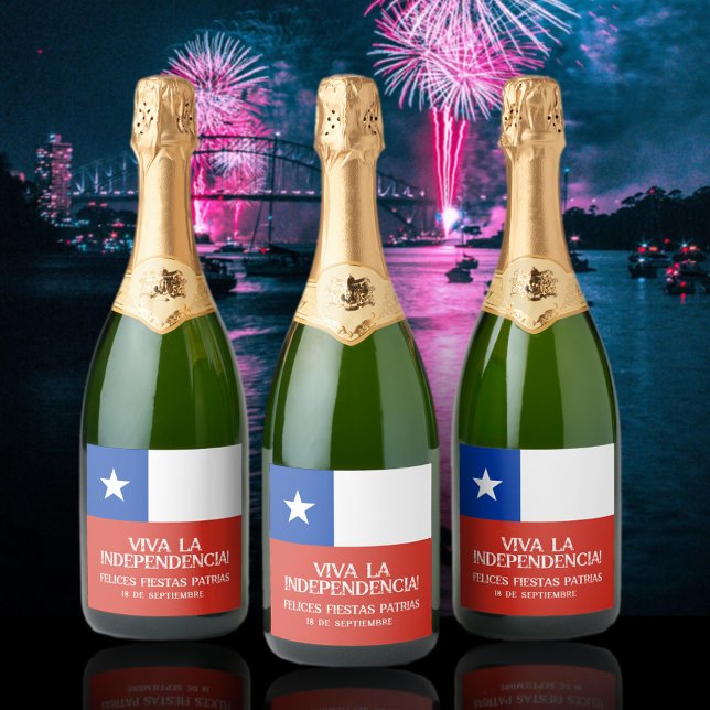 Fiestas Patrias Independence day Chile Flagga (Chile Independence Day (Fiestas Patrias) Sept 18 3 Champagne Bottle Labels Cover Photo.)