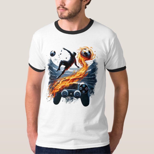 FIFA Soccer Gaming Fire PlayStation Art T Shirt (Framsida)