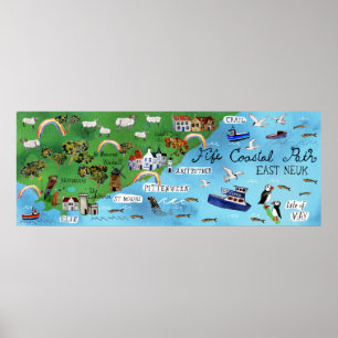 Fife Coastal Väg ÖSTER NEUK Illustrated Karta Poster