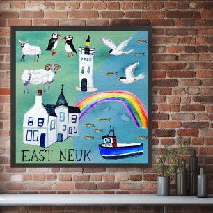 Fife Coastal Väg ÖSTER NEUK Illustrated Karta Poster