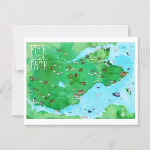 Fife Coastal Väg Scotland Illustrated Karta Art Kort