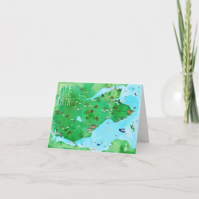 Fife Coastal Väg Scotland Illustrated Karta Card Tack Kort (Framsida)