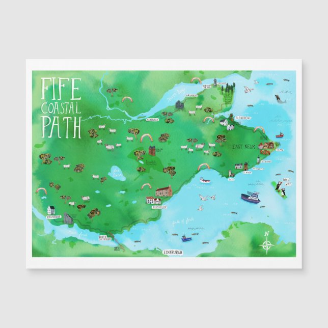 Fife Coastal Väg Scotland Illustrated Karta Magnet (Framsida)