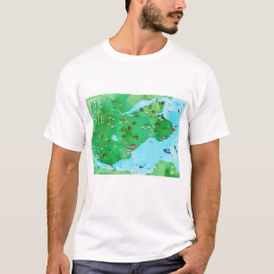 Fife Coastal Väg Scotland Watercolor Karta Art T Shirt