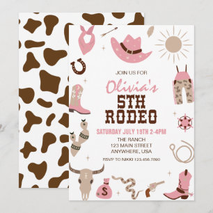 Fifth Rodeo Pink Western 5th Birthday Inbjudningar