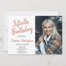 Fiftieth Birthday Photo Rustic Boho Script 50th Inbjudningar