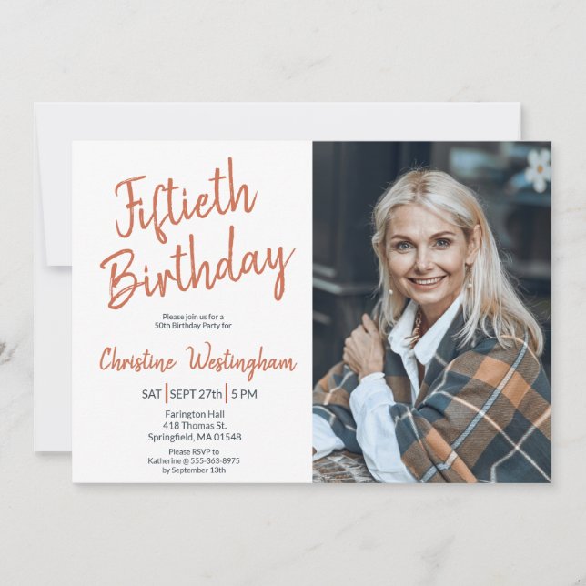 Fiftieth Birthday Photo Rustic Boho Script  50th  Inbjudningar (Framsida)
