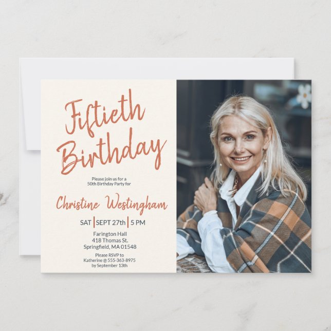 Fiftieth Birthday Photo Rustic Boho Script  50th  Inbjudningar (Framsida)
