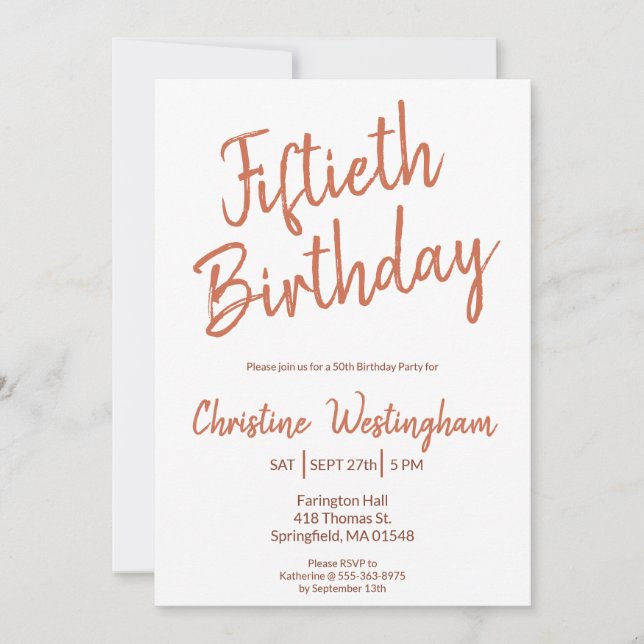 Fiftieth Birthday Rustic Boho Typography 50th Inbjudningar (Framsida)